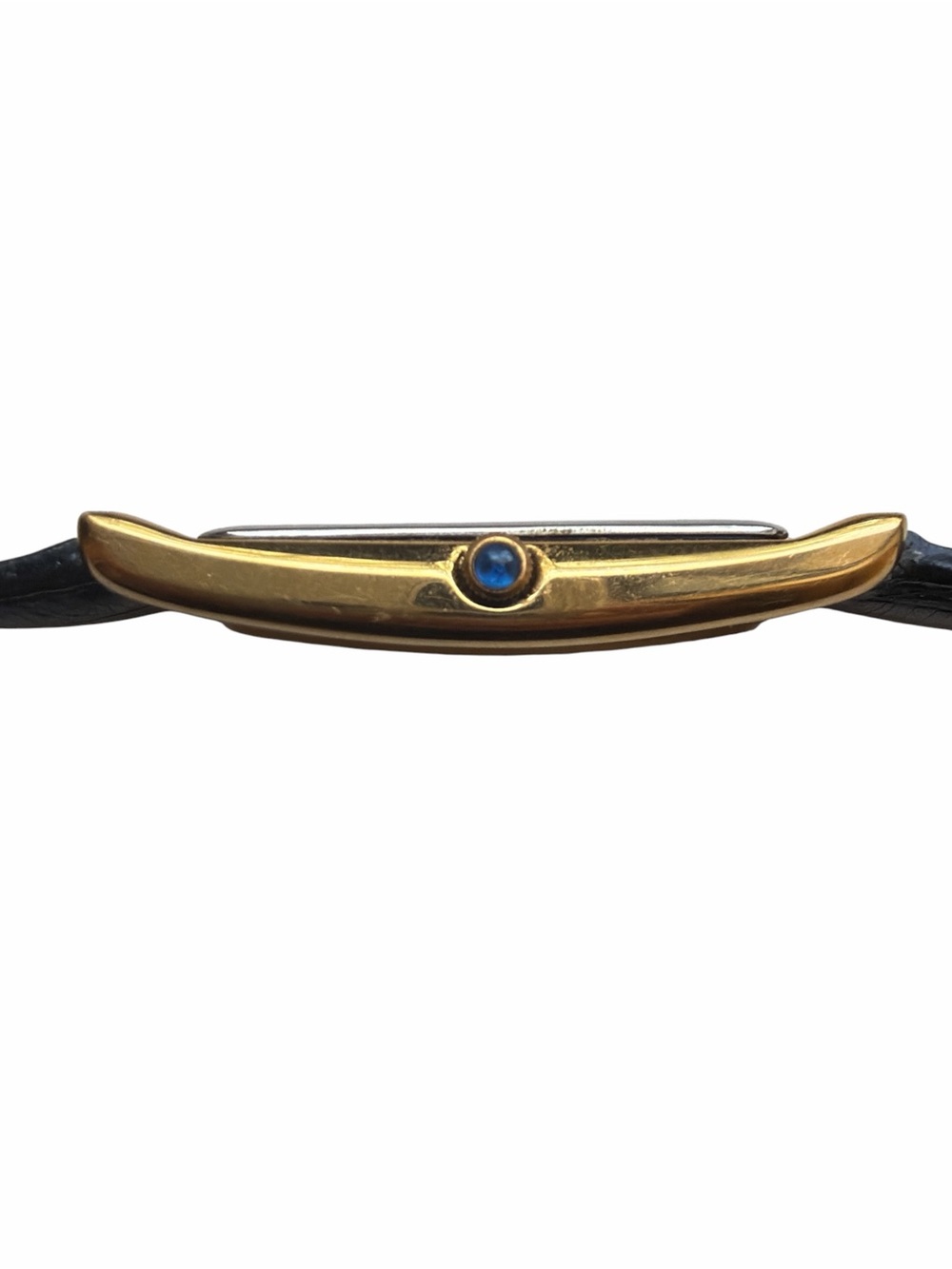 Vintage Movado 18k Gold Plated Tank Watch Black Leather Strap Sapphire Crown - Picture 6 of 16